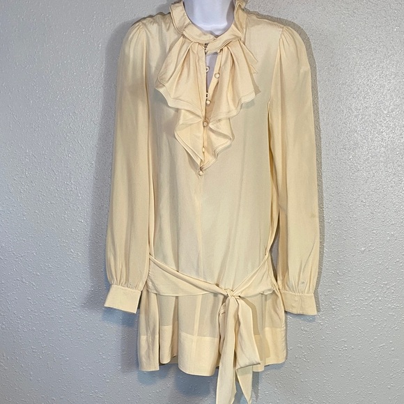 Rebecca Taylor 100% Silk Ivory Long Sleeve Dress Toes in Front - Picture 1 of 6